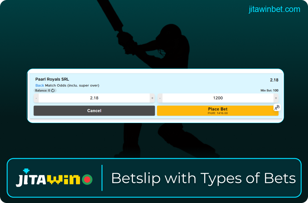 Betslip showing Jitawin bet types