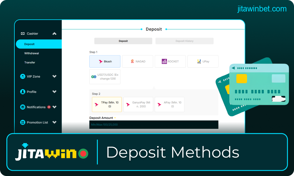 Deposit options supported by Jitawin