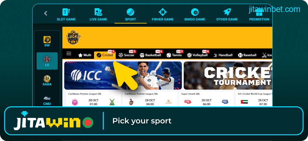 Choose sport category on Jitawin