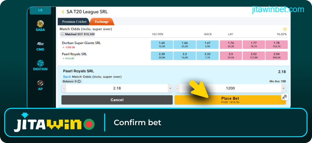 Confirm and submit your Jitawin bet