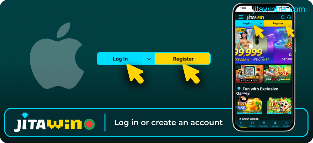 Login or register within Jitawin app
