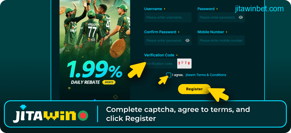 Complete captcha and register on Jitawin