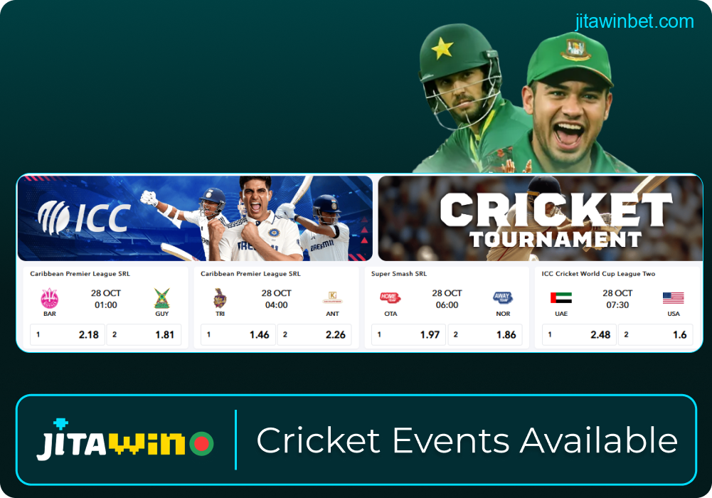 Cricket events listed on Jitawin