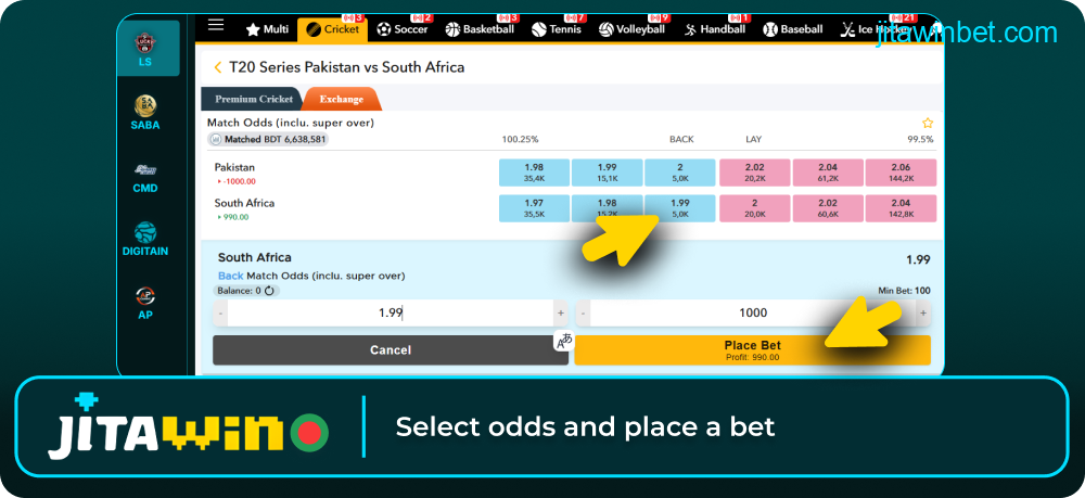Choose market and place Jitawin bet