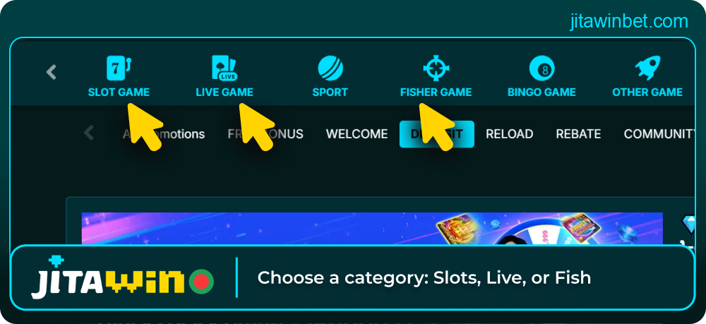 Choose game category on Jitawin