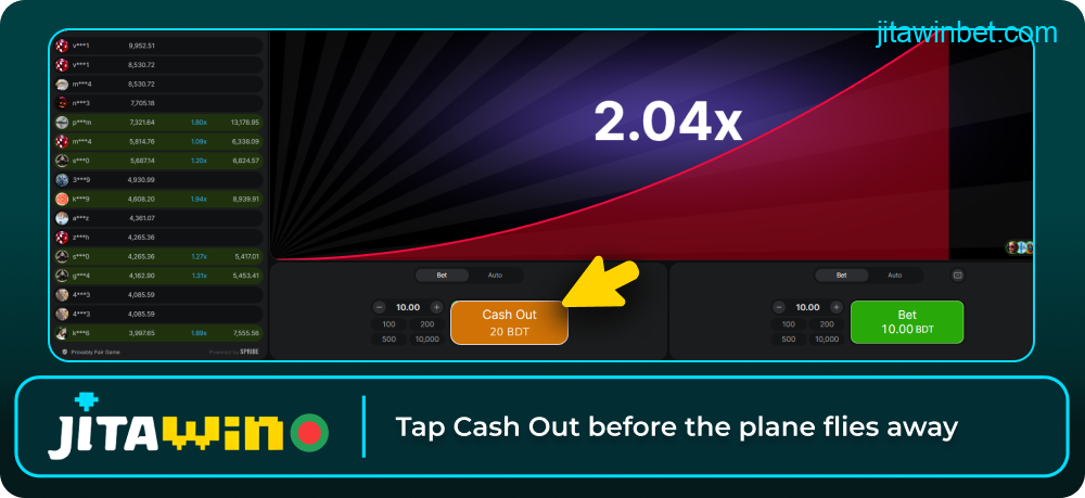 Tap Cash Out on Jitawin Aviator